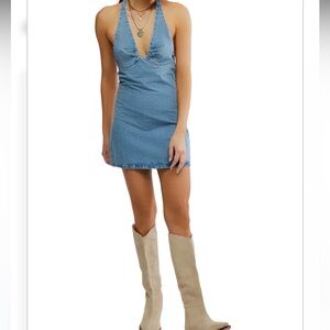 Free People Blue Halter Mini Dress NWT